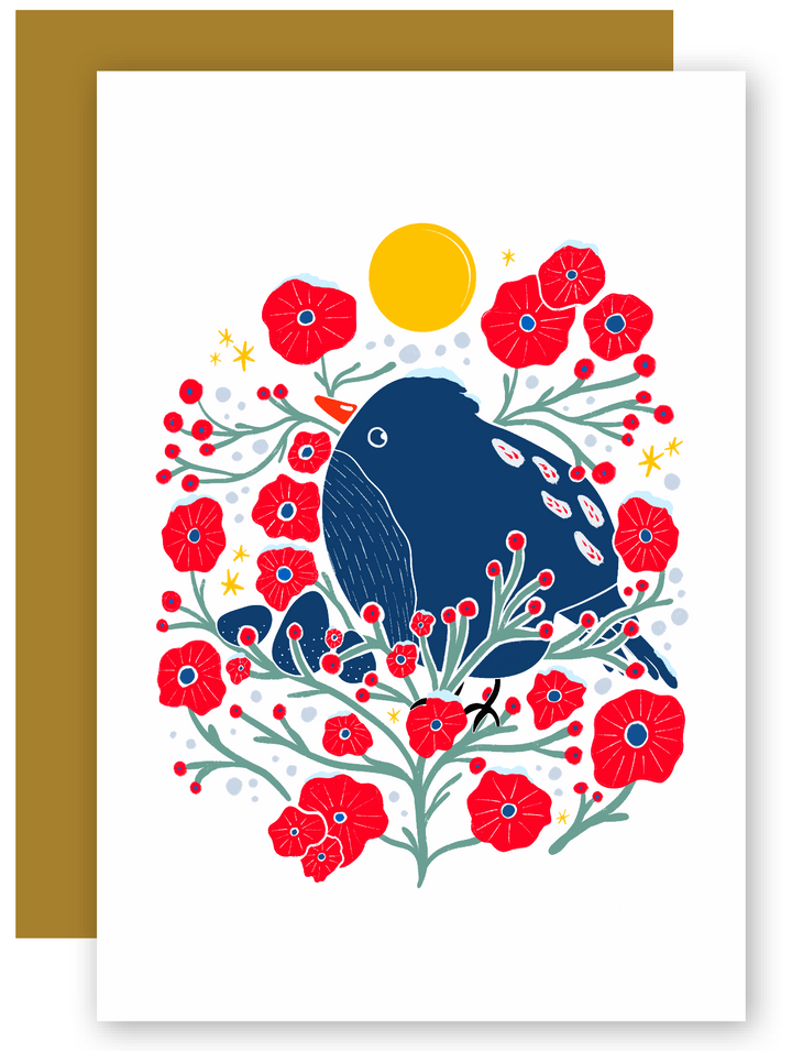 "Blue Bird in the Bush" Greeting Cards + Matching Envelope - Assorted (Winter Wishes / Words of Love)