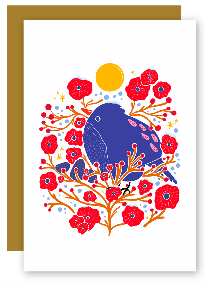 "Blue Bird in the Bush" Greeting Cards + Matching Envelope - Assorted (Winter Wishes / Words of Love)