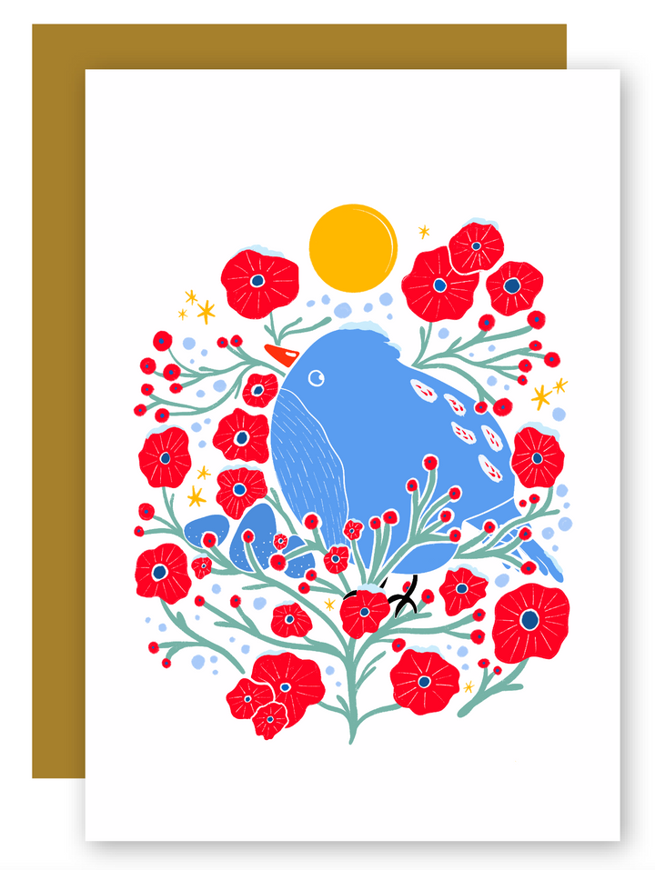 "Blue Bird in the Bush" Greeting Cards + Matching Envelope - Assorted (Winter Wishes / Words of Love)