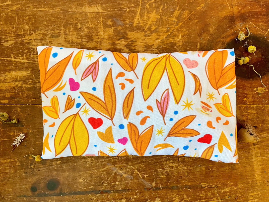 Scented Serenity Eye Pillow - Falling Leaves & Teacups on White (Winter Dreaming Collection)