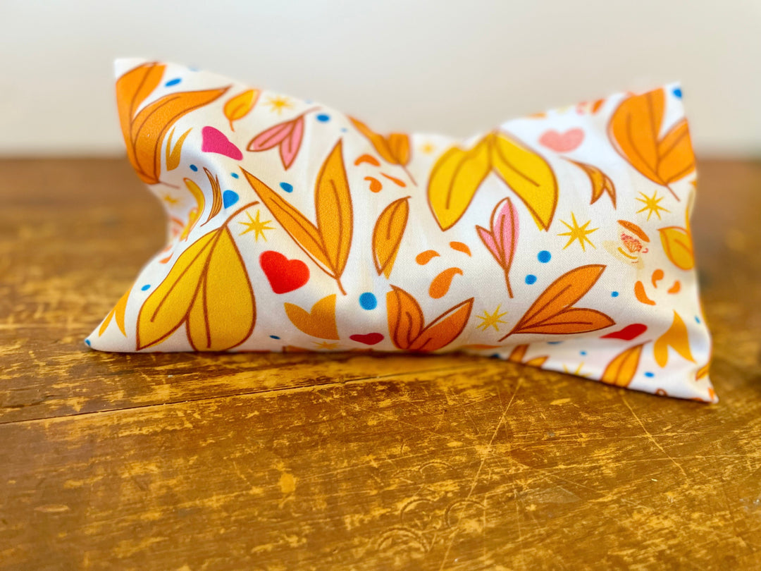 Scented Serenity Eye Pillow - Falling Leaves & Teacups on White (Winter Dreaming Collection)