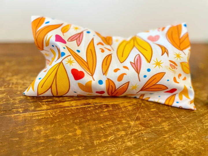 Scented Serenity Eye Pillow - Falling Leaves & Teacups on White (Winter Dreaming Collection)