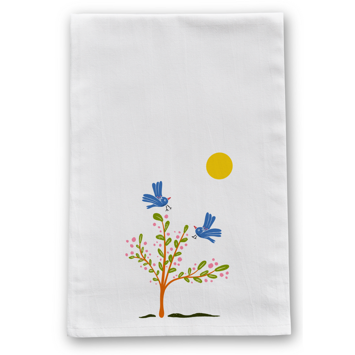 100% Organic Cotton "Grow & Bloom" Kitchen Tea Towels w. Hand-drawn Adorable Art (Assorted)