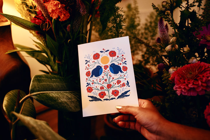 "Two Birds in the Bush" Adorable Greeting Cards + Matching Envelope - Assorted (Winter Wishes / Words of Love)