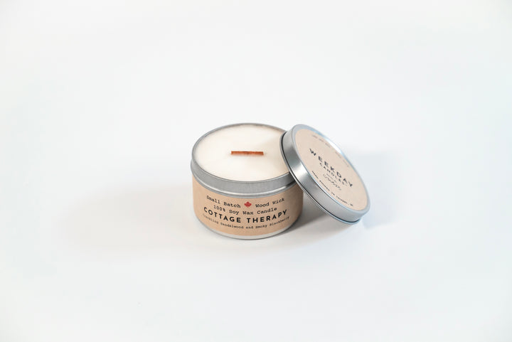 Shine On Candle Relaxation Set: "Cottage Therapy" Candle (Crackling Sandalwood & Smoky Blackberry Scent), Meditation Card + Mindfulness Journal