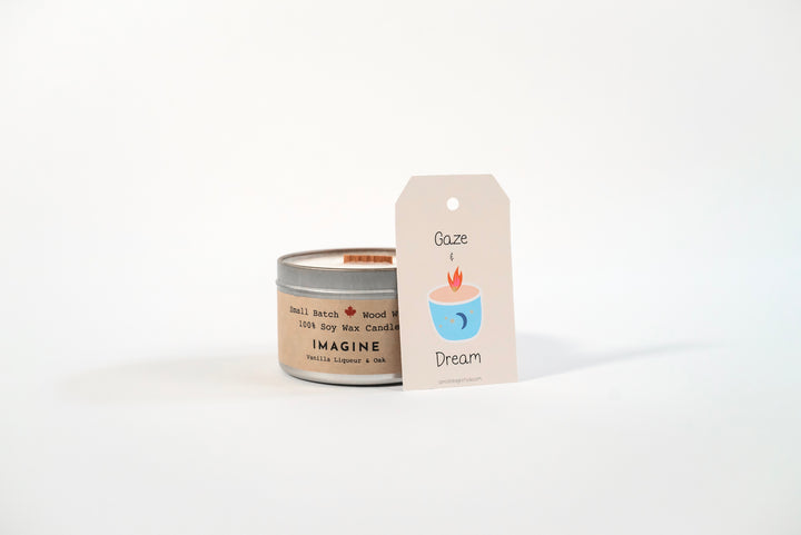 Winter Light Candle Relaxation Set: "Imagine" Scented Candle (Vanilla Liqueur + Oak), Meditation Card + Mindfulness Journal (Winter Dreaming)