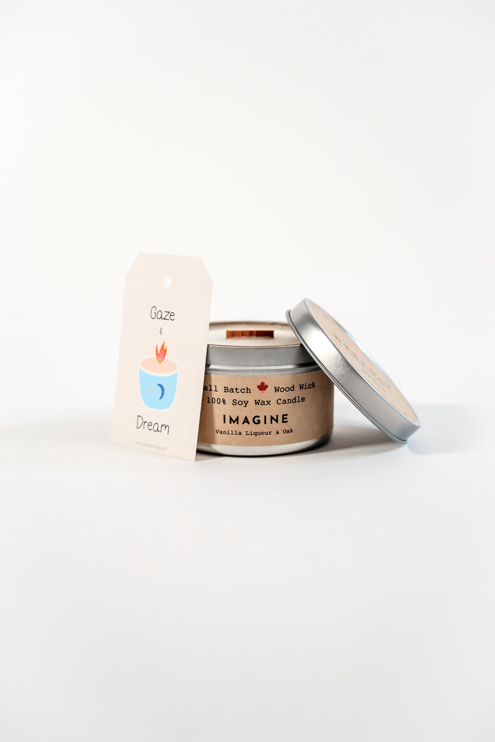 Winter Light Candle Relaxation Set: "Imagine" Scented Candle (Vanilla Liqueur + Oak), Meditation Card + Mindfulness Journal (Winter Dreaming)