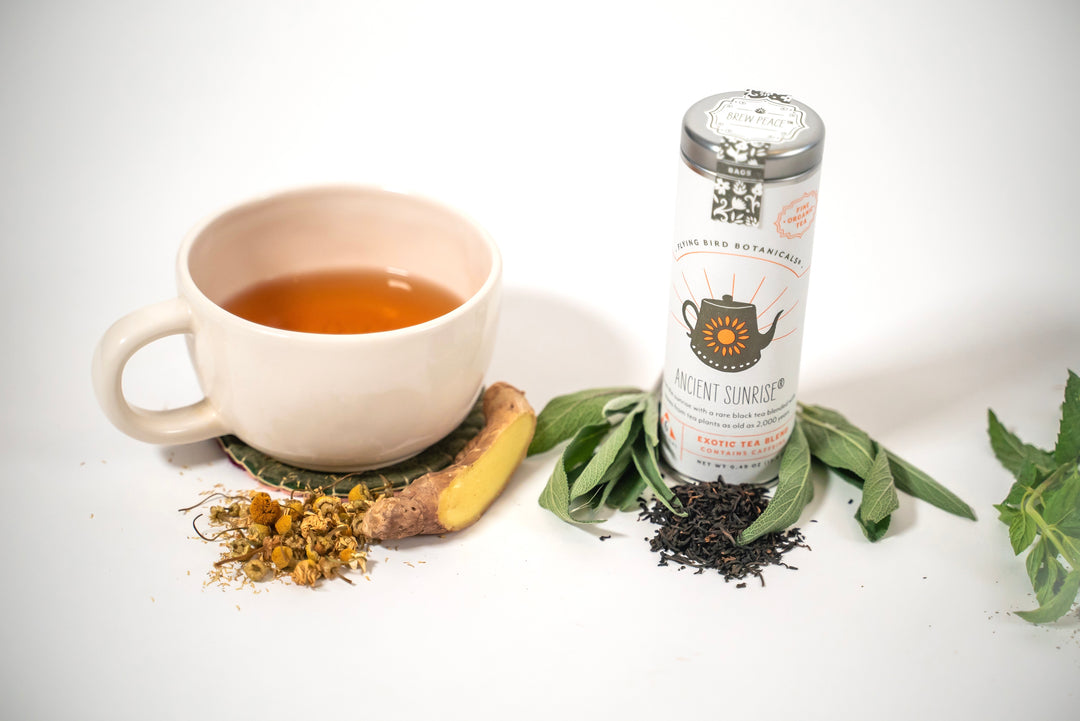 "Ancient Sunrise" Tea Time Tin: 6 Eco-Bags Organic Bright & Malty Tea w. Ancient Black & Oolong Teas (Tea Time / Grow & Bloom)