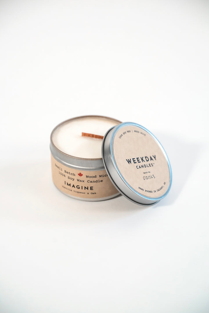 Winter Light Candle Relaxation Set: "Imagine" Scented Candle (Vanilla Liqueur + Oak), Meditation Card + Mindfulness Journal (Winter Dreaming)