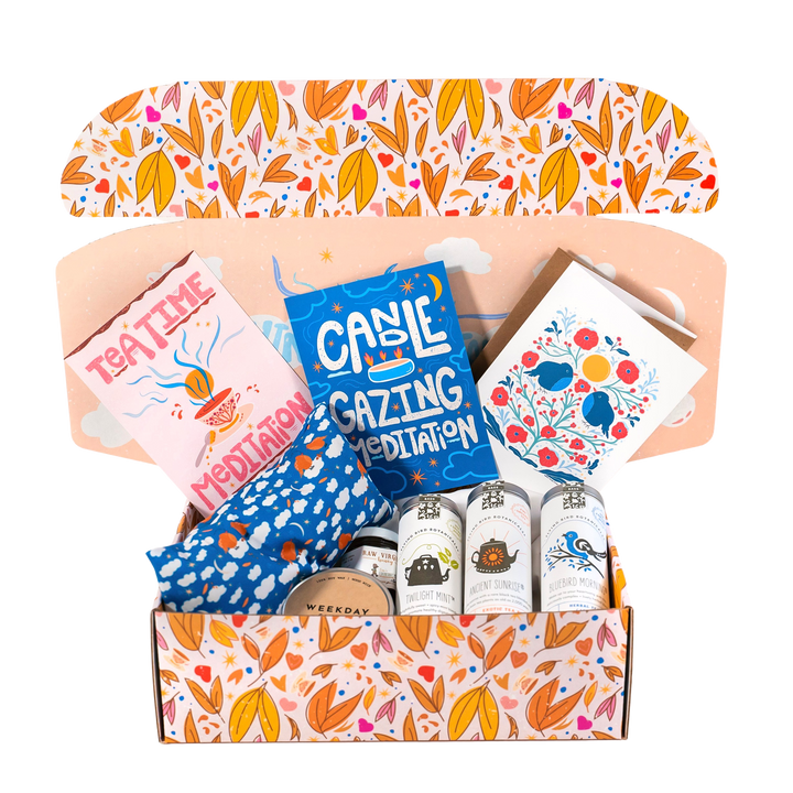 "Winter Wellness" Gift Box: Chamomile Eye Pillow, Uplifting Teas, Honey, Soy Candle & Greeting Card (Winter Dreaming)