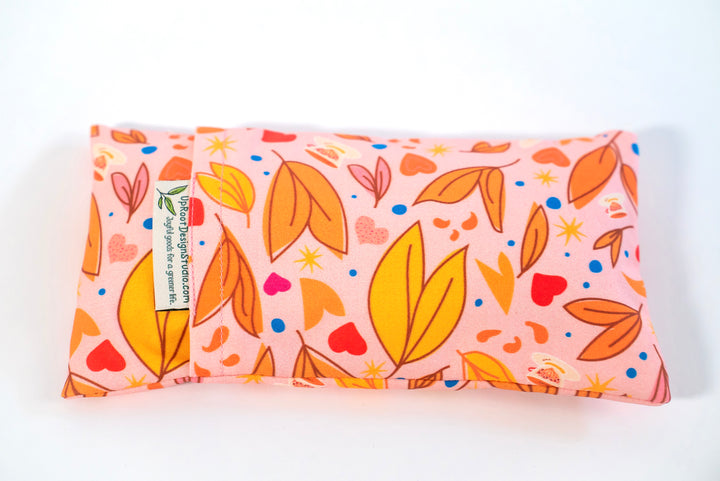 Scented Serenity Eye Pillow - Falling Leaves & Teacups on Pink (Winter Dreaming Collection)
