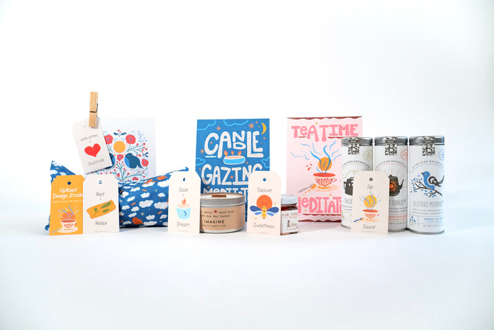 "Winter Wellness" Gift Box: Chamomile Eye Pillow, Uplifting Teas, Honey, Soy Candle & Greeting Card (Winter Dreaming)