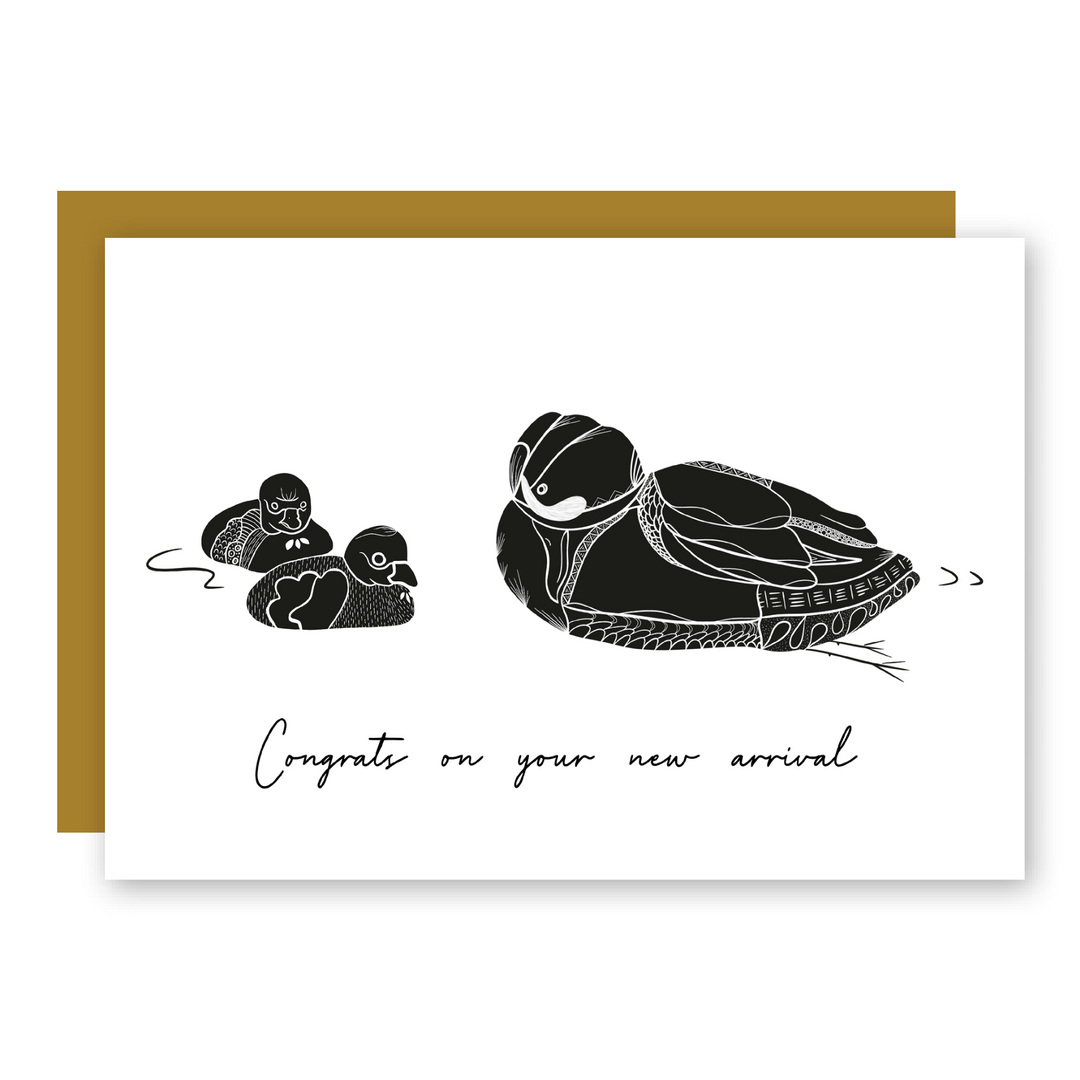 "Congrats on Your New Arrival" Baby Card with Ducklings - Greeting Card + Matching Envelope (New Baby)