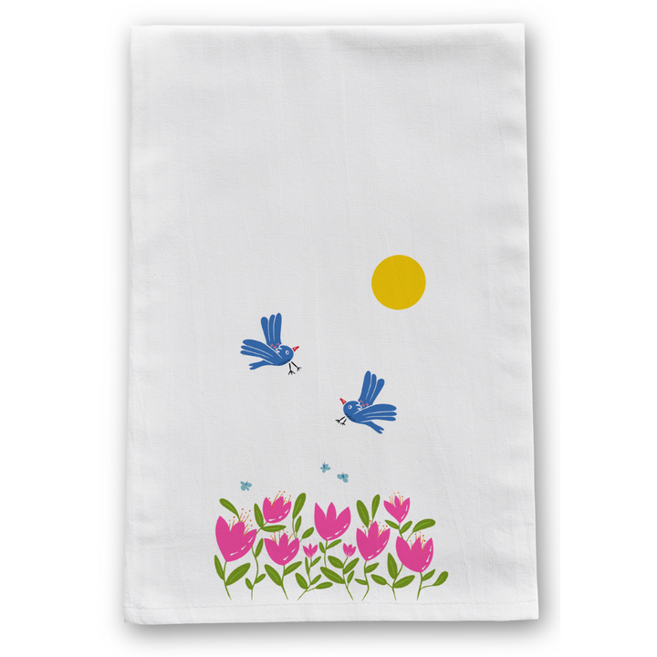 100% Organic Cotton "Grow & Bloom" Kitchen Tea Towels w. Hand-drawn Adorable Art (Assorted)