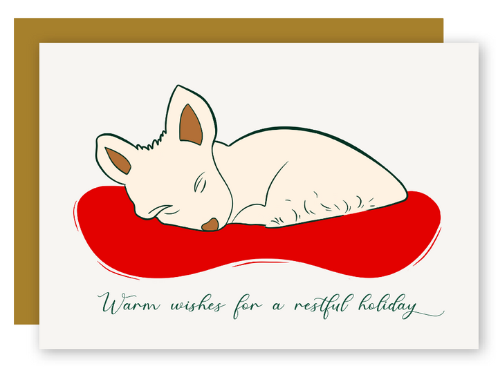 Restful Napping "Cozy Dreams" White Dogs Holiday Eco-Greeting Card + Matching Envelope, Blank Inside - Assorted (Winter Wishes)