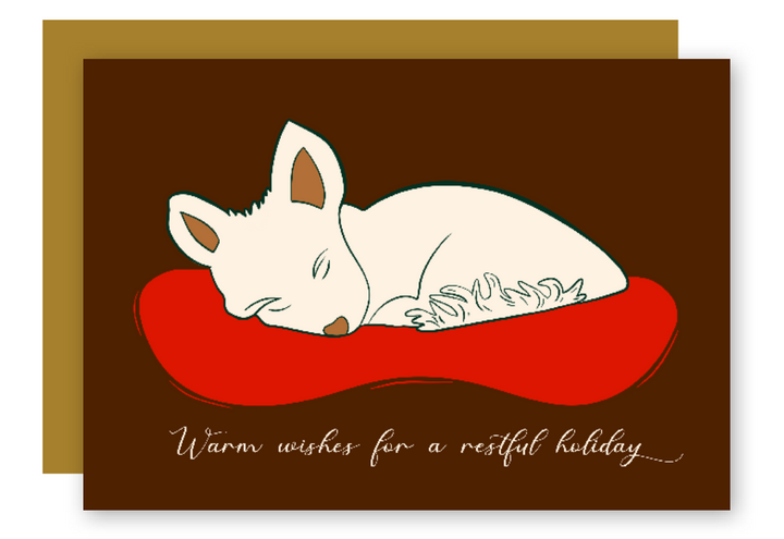 Restful Napping "Cozy Dreams" White Dogs Holiday Eco-Greeting Card + Matching Envelope, Blank Inside - Assorted (Winter Wishes)