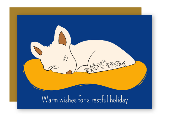 Restful Napping "Cozy Dreams" White Dogs Holiday Eco-Greeting Card + Matching Envelope, Blank Inside - Assorted (Winter Wishes)
