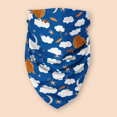 100% Organic Cotton Hand-Sewn Pet Bandanas with Adorable "Pouf Birds" Pattern - Assorted Colors (Green Paws)