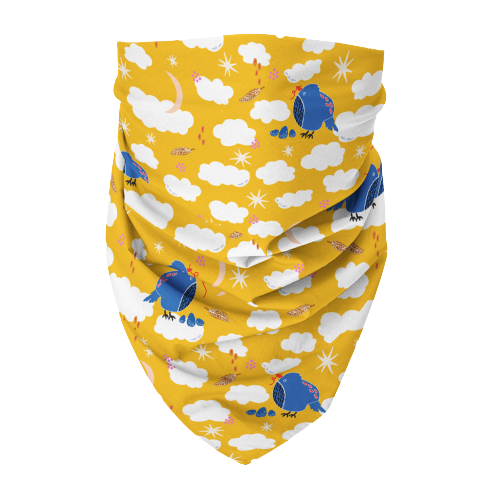 100% Organic Cotton Hand-Sewn Pet Bandanas with Adorable "Pouf Birds" Pattern - Assorted Colors (Green Paws)