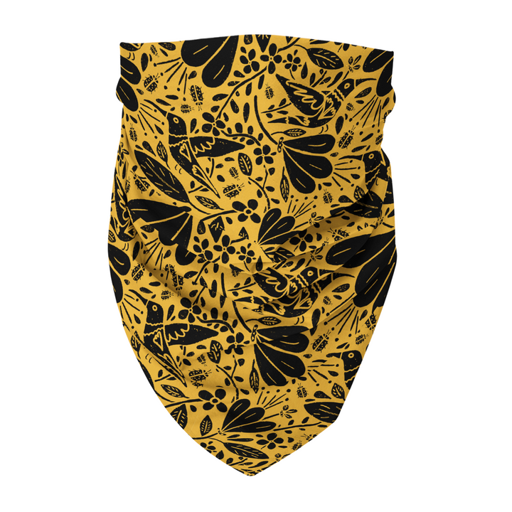 100% Organic Cotton Hand-Sewn Pet Bandana with Adorable Hand-drawn "Hummingbird Garden" Pattern (Green Paws)