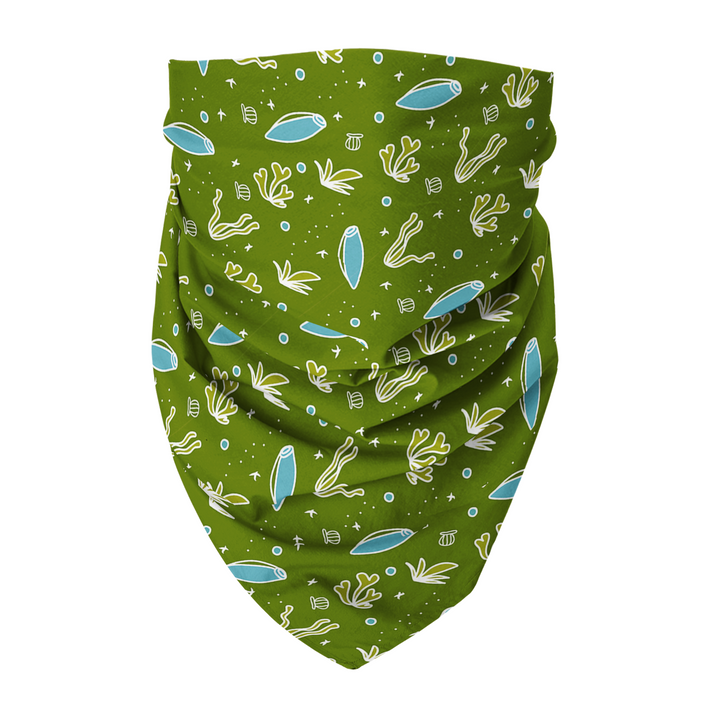 100% Organic Cotton Hand-Sewn Pet Bandana with "Ocean Bubbles" Pattern - Assorted Colors (Green Paws)