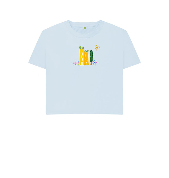 Sky Blue Green Cities Crop Top Boxy T-Shirt