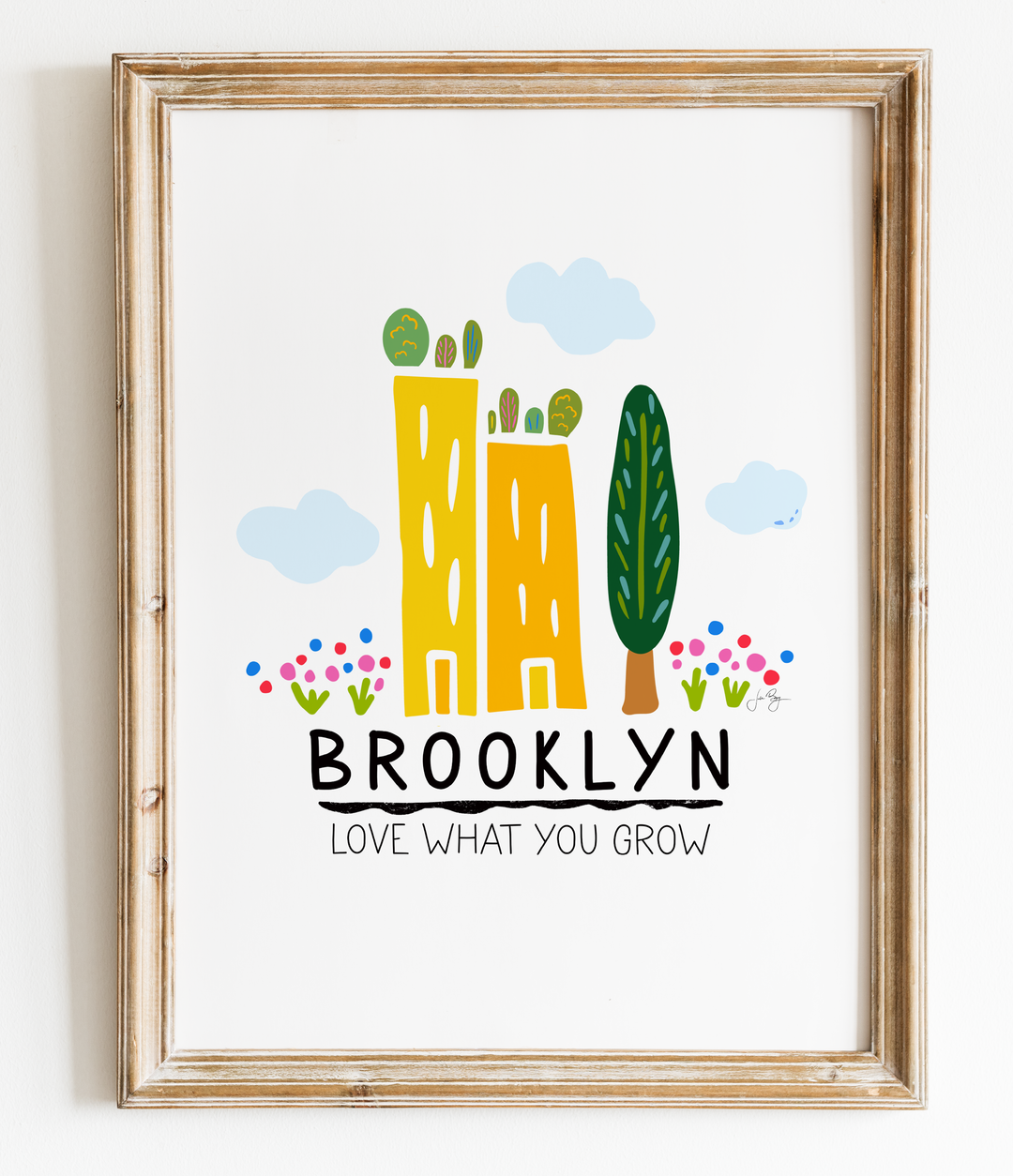 "Green Cities - Brooklyn" (Brooklyn, Love Your Turf, Love What You Grow) Colorful Eco-Art Print 12x18"