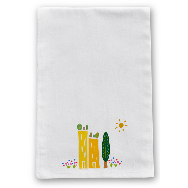 100% Organic Cotton "Grow & Bloom" Kitchen Tea Towels w. Hand-drawn Adorable Art (Assorted)