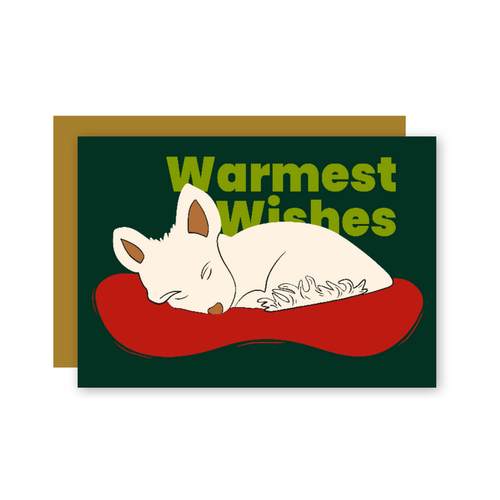 Restful Napping "Cozy Dreams" White Dogs Holiday Eco-Greeting Card + Matching Envelope, Blank Inside - Assorted (Winter Wishes)