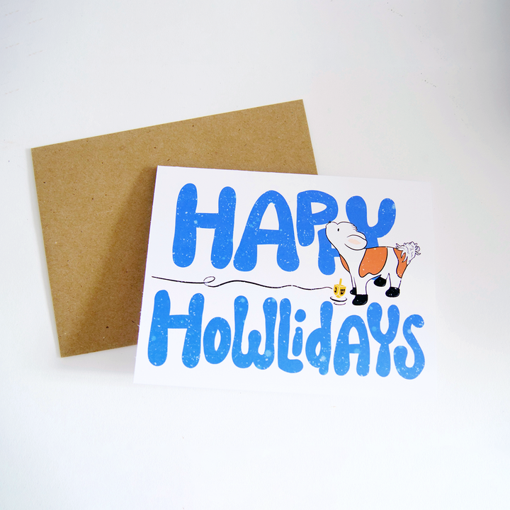 Happy Howlidays Assorted Howling Dog w. Hand-Lettering Holiday Greeting Card + Matching Envelope (Winter Wishes)