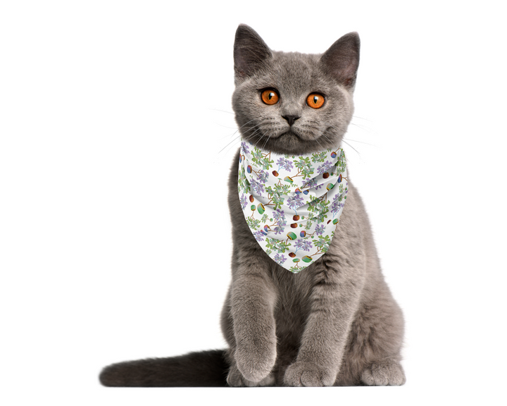 100% Organic Cotton Hand-Sewn Pet Bandana with Adorable Hand-drawn "Fiddle Leaf Fiesta" Pattern (Green Paws)