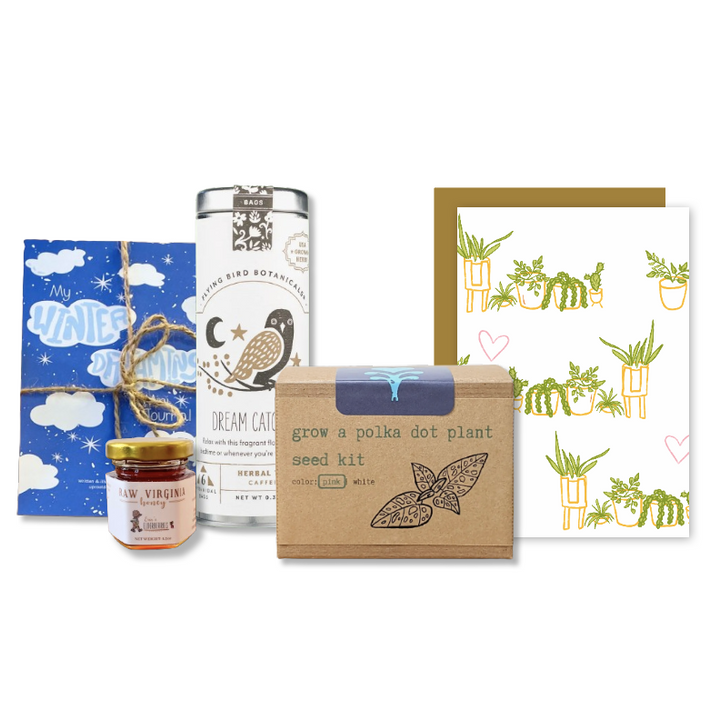 "Growing Wonder" Trio Gift Set: Plant Kit, Greeting Cards, Pocket Journal, Organic Tea, Honey (Winter Dreaming)