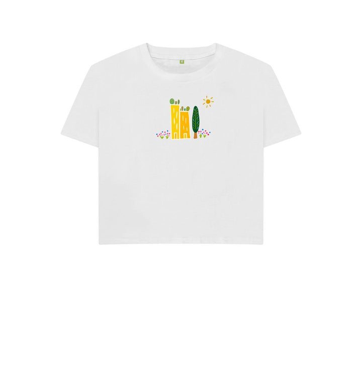White Green Cities Crop Top Boxy T-Shirt