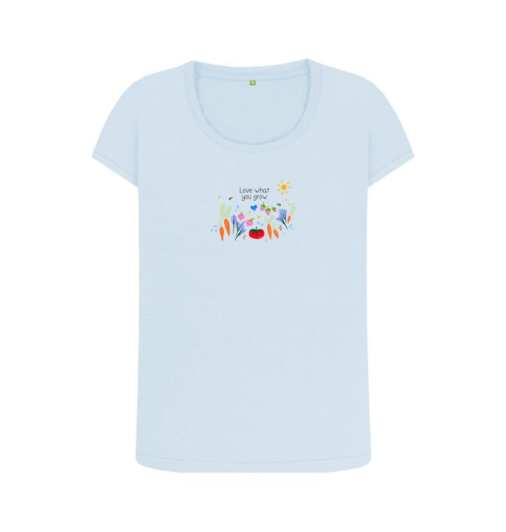 Sky Blue Love What You Grow \"Garden Party\" Scoop Neck T-Shirt (Adult)