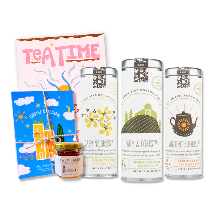 "Lively Spirit" Organic Tea Gift Set w. Pocket Mindfulness Journal & Honey (Sip & Enjoy)