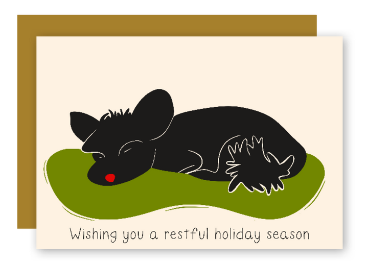 Restful Sleeping "Nap Time" Dogs Cozy Holiday Eco-Greeting Cards + Matching Envelope, Blank Inside - Assorted (Winter Wishes)