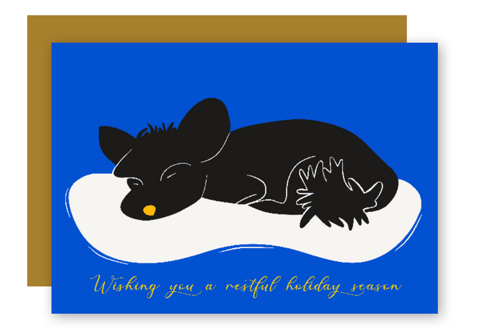Restful Sleeping "Nap Time" Dogs Cozy Holiday Eco-Greeting Cards + Matching Envelope, Blank Inside - Assorted (Winter Wishes)