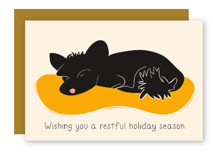 Restful Sleeping "Nap Time" Dogs Cozy Holiday Eco-Greeting Cards + Matching Envelope, Blank Inside - Assorted (Winter Wishes)