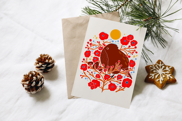 "Holiday Bird in the Bush" Greeting Cards + Matching Envelope - Assorted (Winter Wishes / Words of Love)