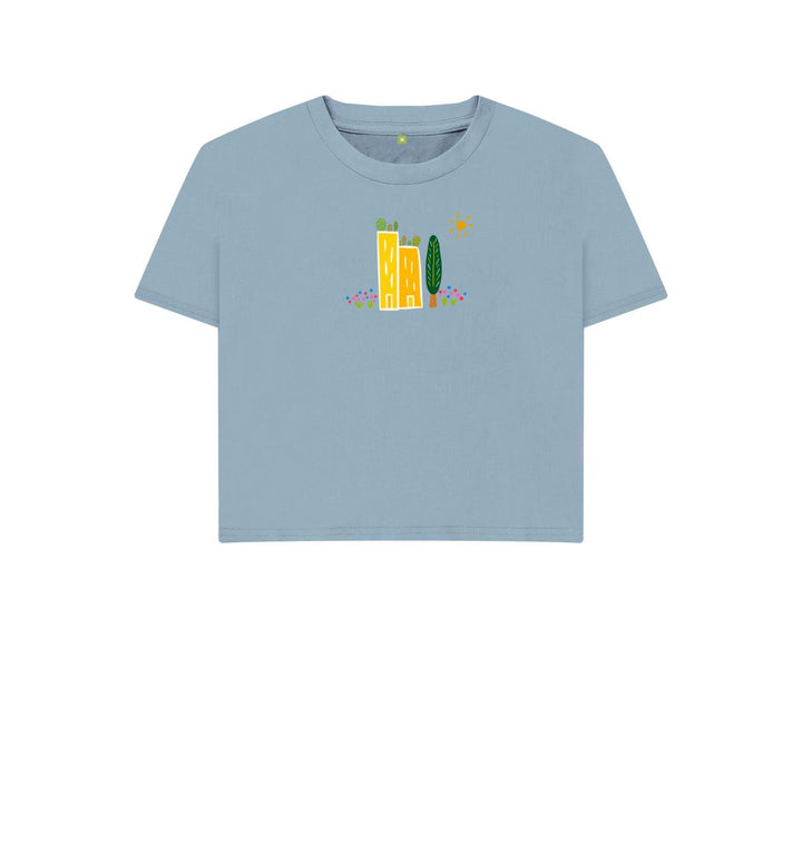 Stone Blue Green Cities Crop Top Boxy T-Shirt