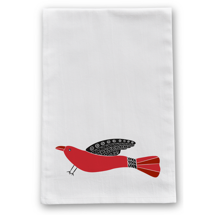 100% Organic Cotton "Soaring Birds" Kitchen Tea Towels w. Hand-drawn Adorable Art - Assorted (Tea Time/Winter Forest)