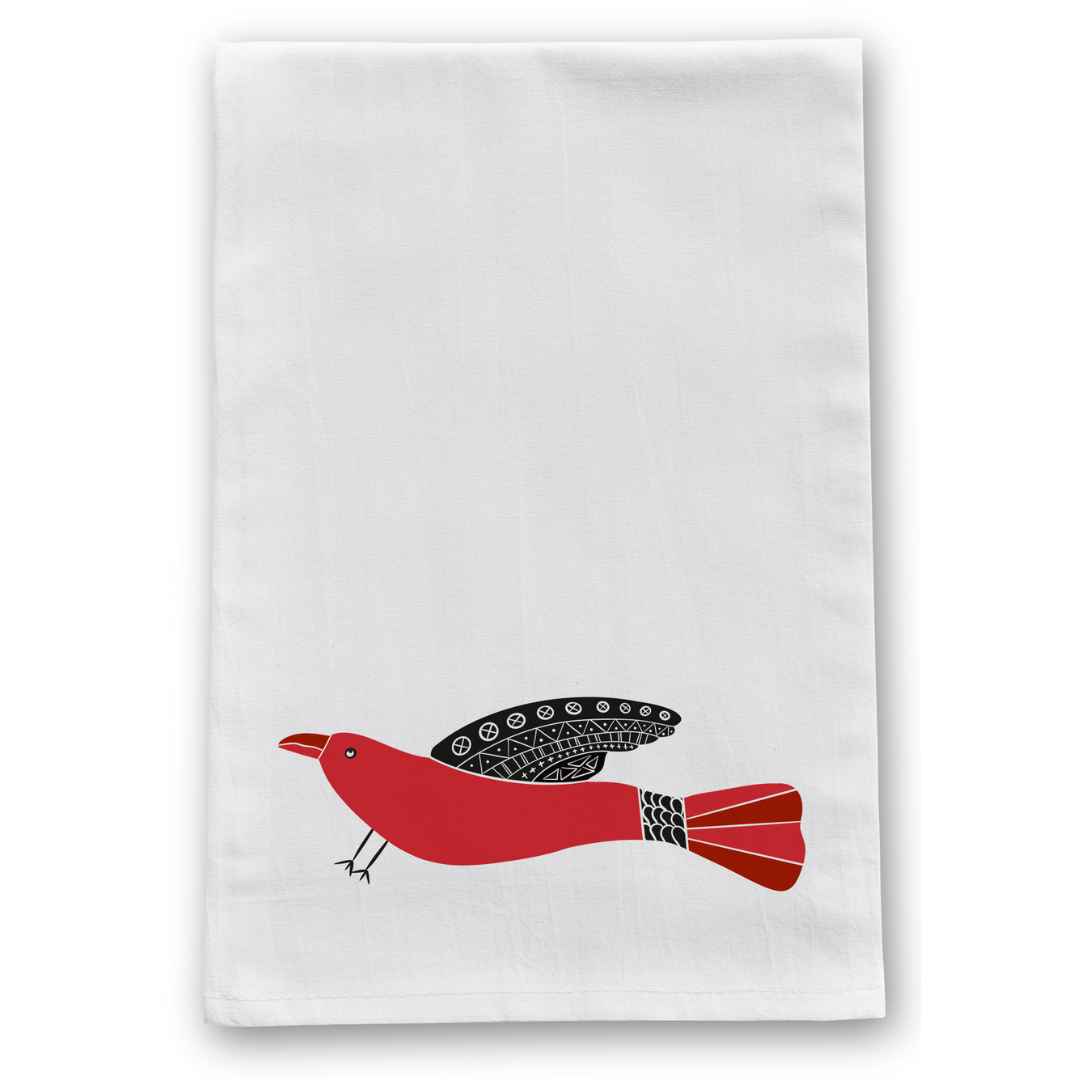 100% Organic Cotton "Soaring Birds" Kitchen Tea Towels w. Hand-drawn Adorable Art - Assorted (Tea Time/Winter Forest)