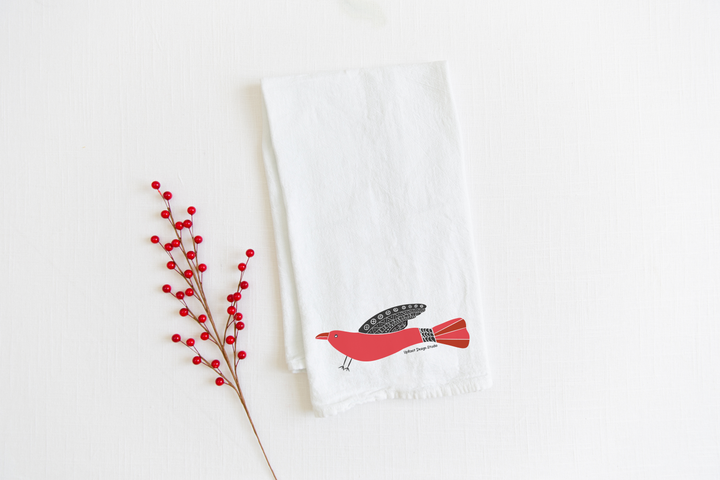 100% Organic Cotton "Soaring Birds" Kitchen Tea Towels w. Hand-drawn Adorable Art - Assorted (Tea Time/Winter Forest)