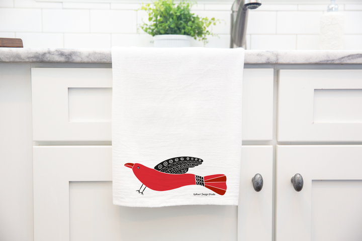 100% Organic Cotton "Soaring Birds" Kitchen Tea Towels w. Hand-drawn Adorable Art - Assorted (Tea Time/Winter Forest)