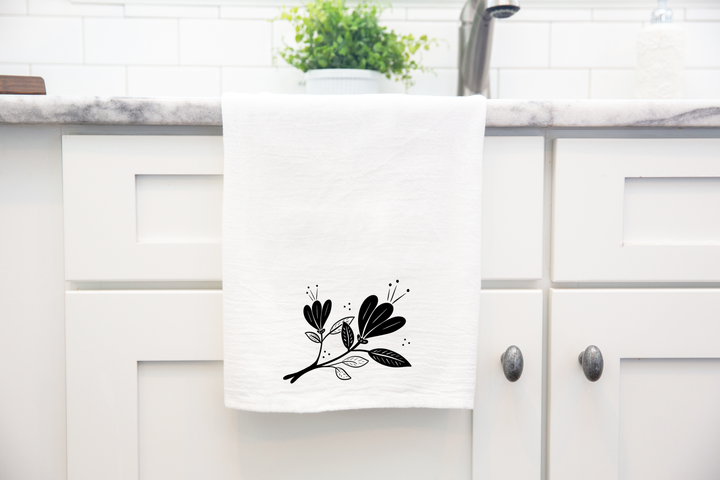 100% Organic Cotton "Royal Blooms" Kitchen Tea Towel w. Hand-drawn Art (Tea Time/Nordic Nature)