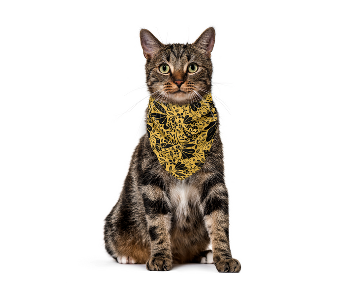 100% Organic Cotton Hand-Sewn Pet Bandana with Adorable Hand-drawn "Hummingbird Garden" Pattern (Green Paws)
