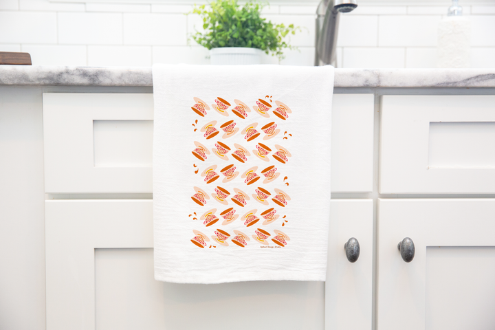 100% Organic Cotton "Afternoon Tea" Kitchen Tea Towels w. Hand-drawn Adorable Art - Assorted (Tea Time/Winter Dreaming)