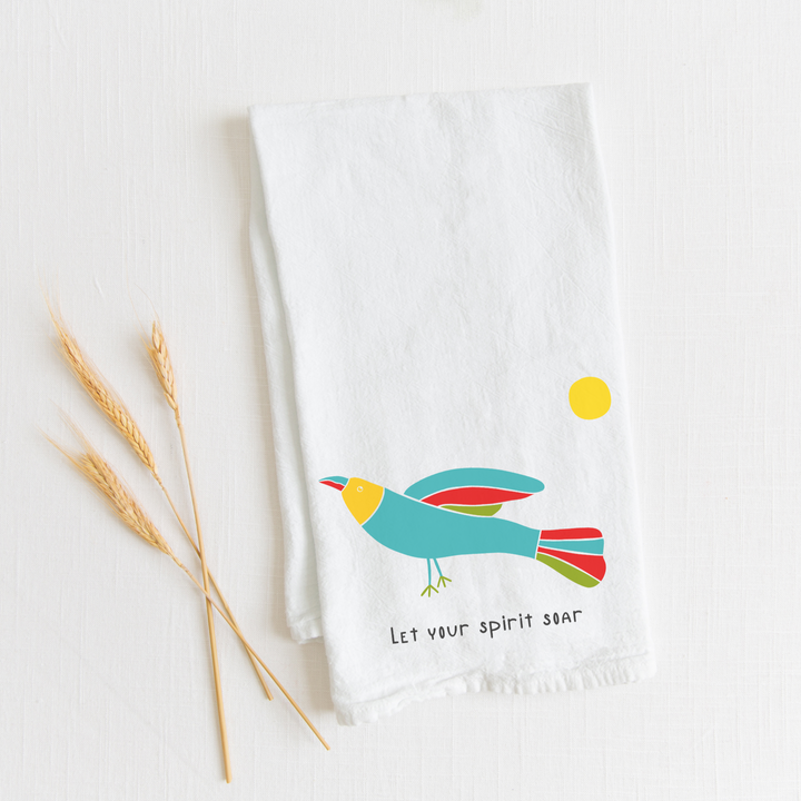 100% Organic Cotton "Soaring Birds" Kitchen Tea Towels w. Hand-drawn Adorable Art - Assorted (Tea Time/Winter Forest)