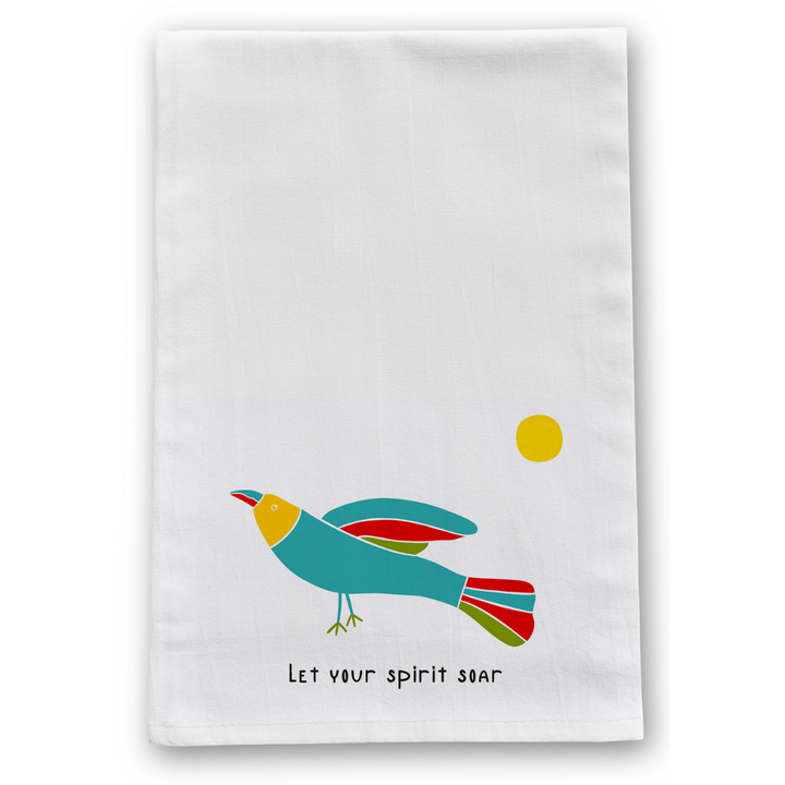 100% Organic Cotton "Soaring Birds" Kitchen Tea Towels w. Hand-drawn Adorable Art - Assorted (Tea Time/Winter Forest)