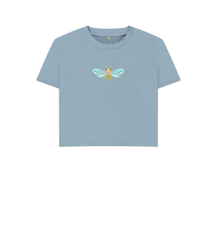 Stone Blue Boxy Bee T-Shirt (Adult - Gray, White & Dusty Blue)